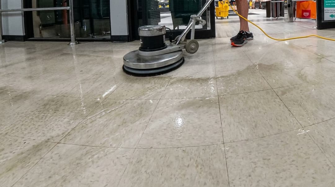 Freshly cleaned commercial tile floor