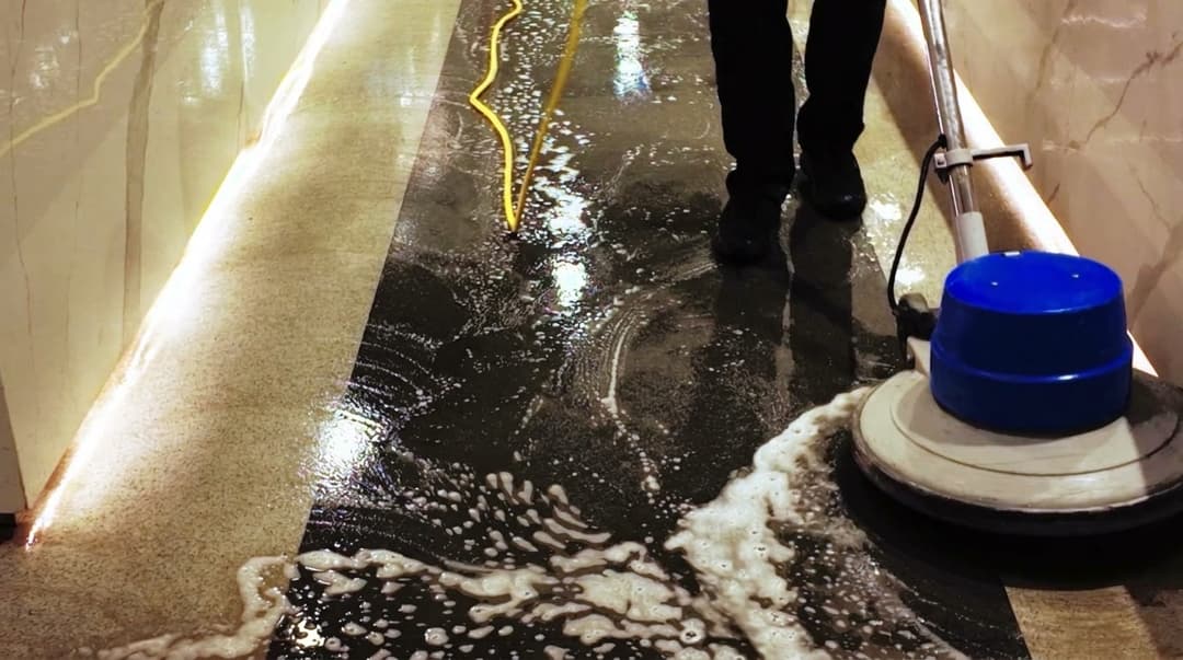 Glossy commercial floor after finishing